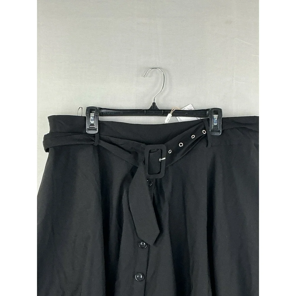Belle Poque Women's Black A-Line Skirt Belted Button Front New With Tags 3XL